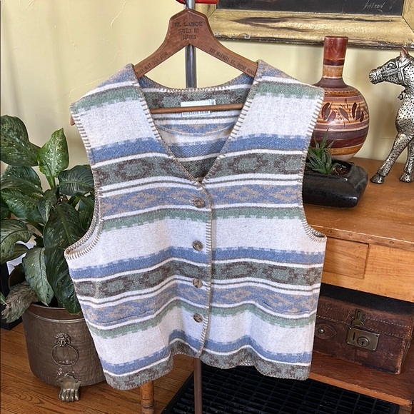 Vintage Jackets & Blazers - VINTAGE Portraits by Northern Isles Southwestern Striped Button-Up Vest